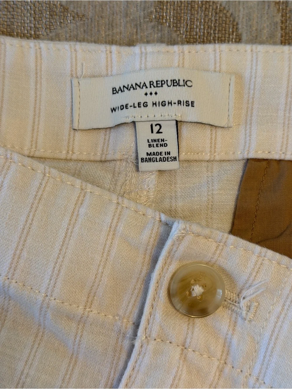 Banana Republic High Rise Wide Leg Linen Blend Crop Pants Natural Cream 12